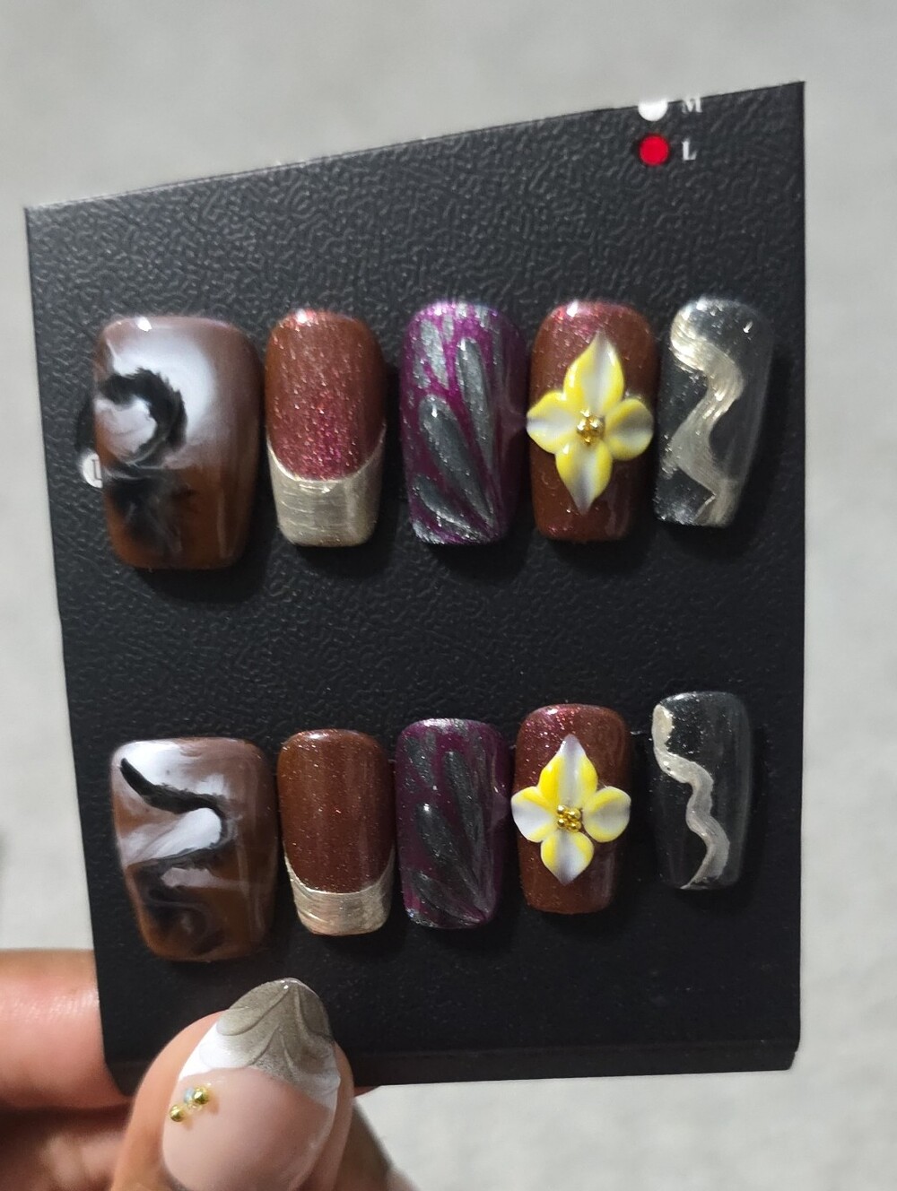 Brown & Purple Floral Accent Press-On Nail Set